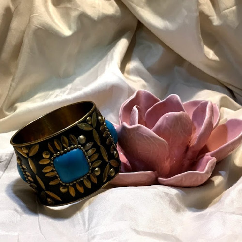 Gold-tone and Faux Turquoise Cuff Bracelet